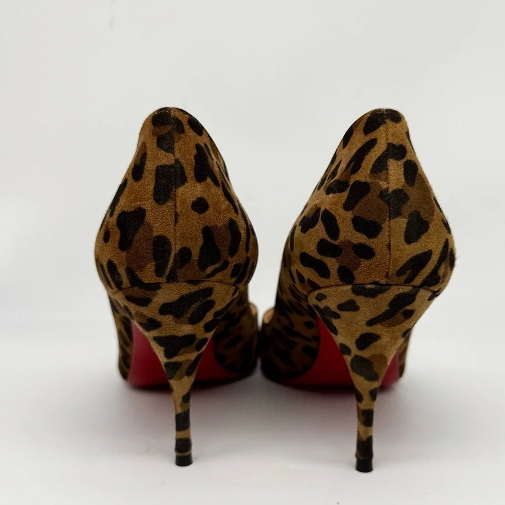 Christian Louboutin Black Brown Leopard Leather Clare 80mm pointed pumps EU 38 - Picture 5 of 8